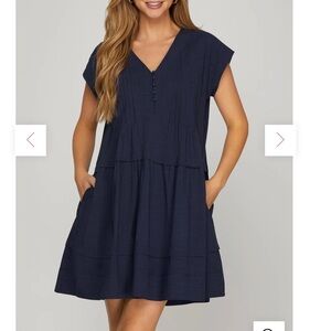 Navy V-Neck Tiered Dress